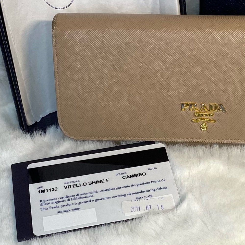 PRADA Cammeo Saffiano Metal Leather Long Continental Wallet taupe minimalist - Picture 7 of 13